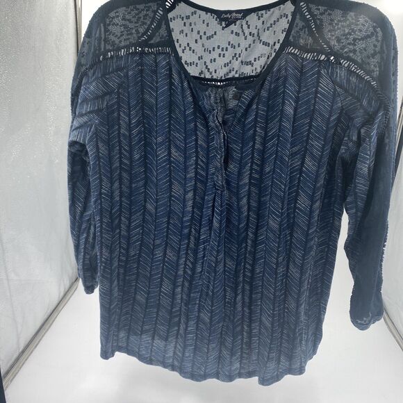 LUCKY BRAND Top Shirt Women's Medium Blue Sheer Detail 3/4 Sleeve - Picture 1 of 3